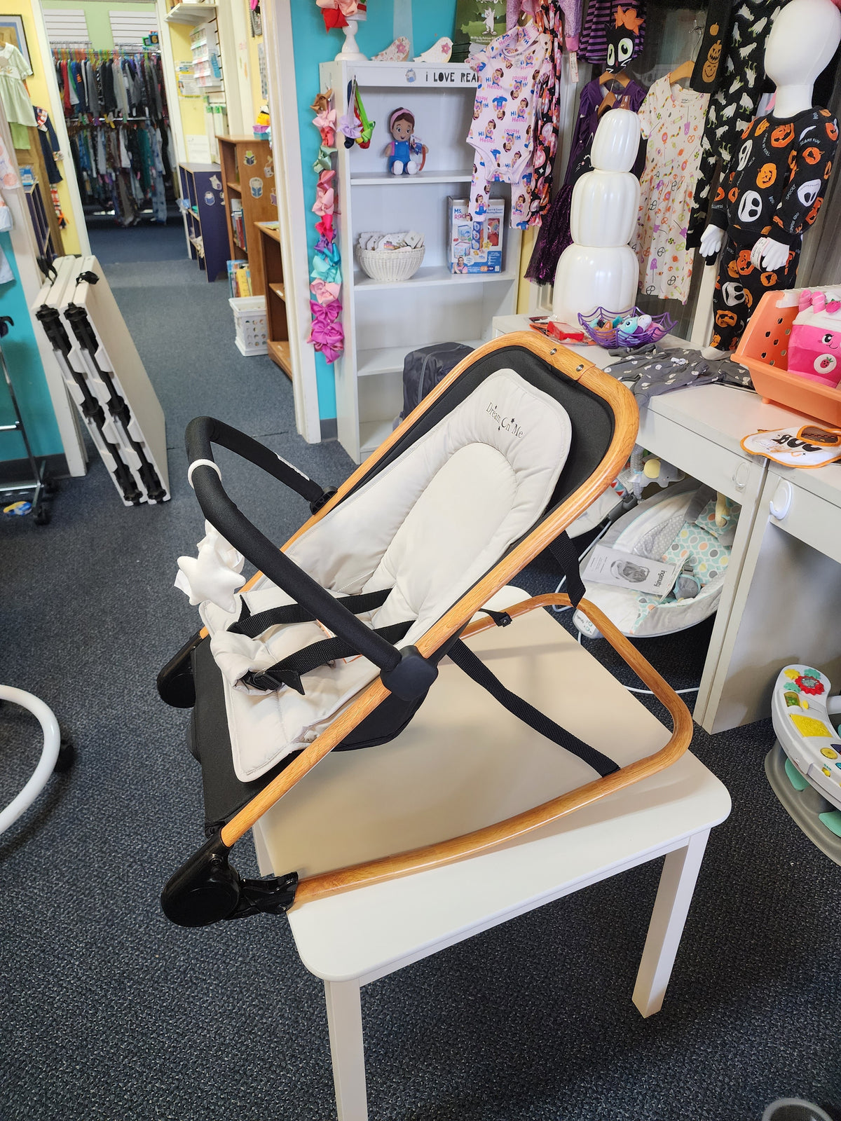 Dream On Me Rock with Me 2-in-1 Baby Rocker Seat Natural Wood Gray - Image 8