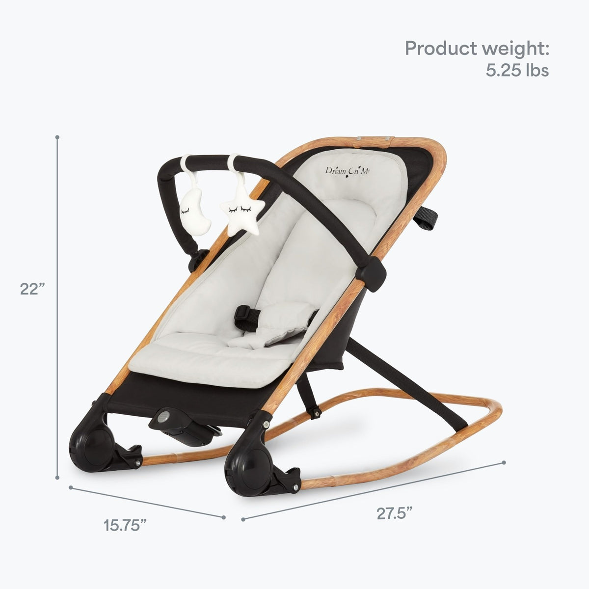 Dream On Me Rock with Me 2-in-1 Baby Rocker Seat Natural Wood Gray - Image 3